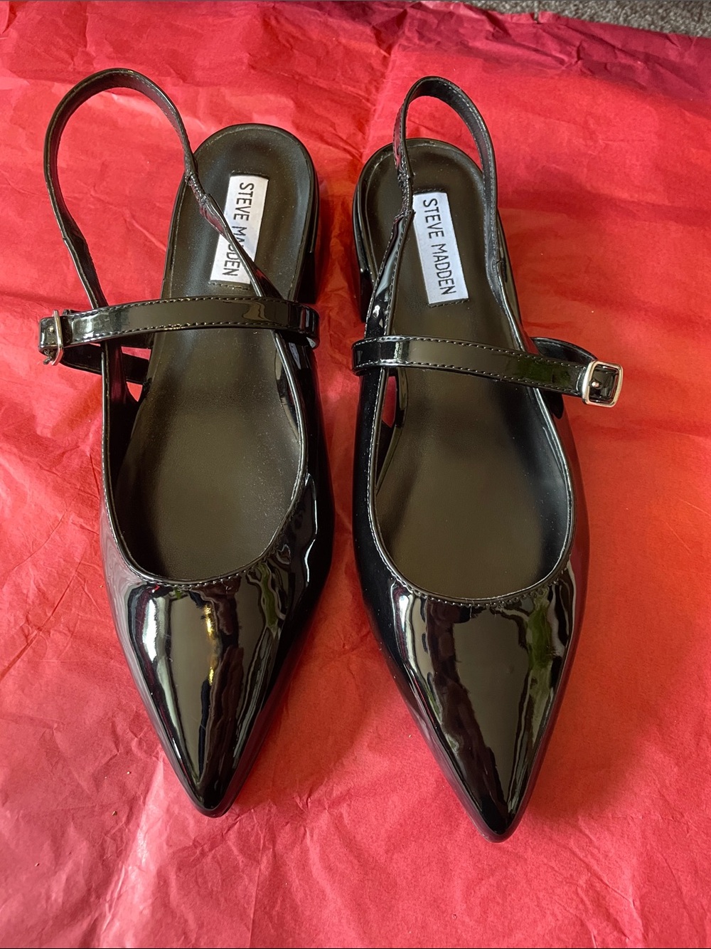 Steve Madden Black Patent Pointed Mary Jane Slingbacks